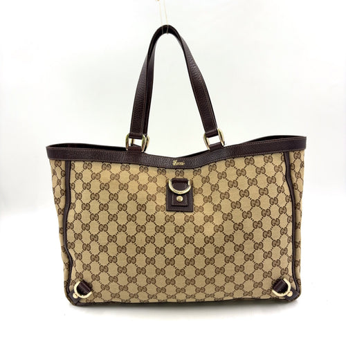 Pre-Owned Abby tote bag Dark brown beige Leather Canvas Gold 141472 GUCCI
