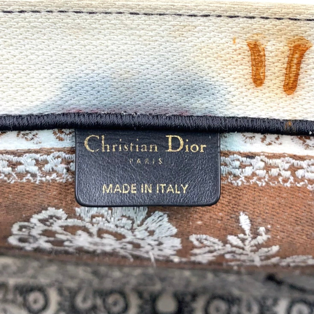 Pre-Owned book butterfly embroidery tote bag ivory Dark brown Brown Canvas Christian Dior