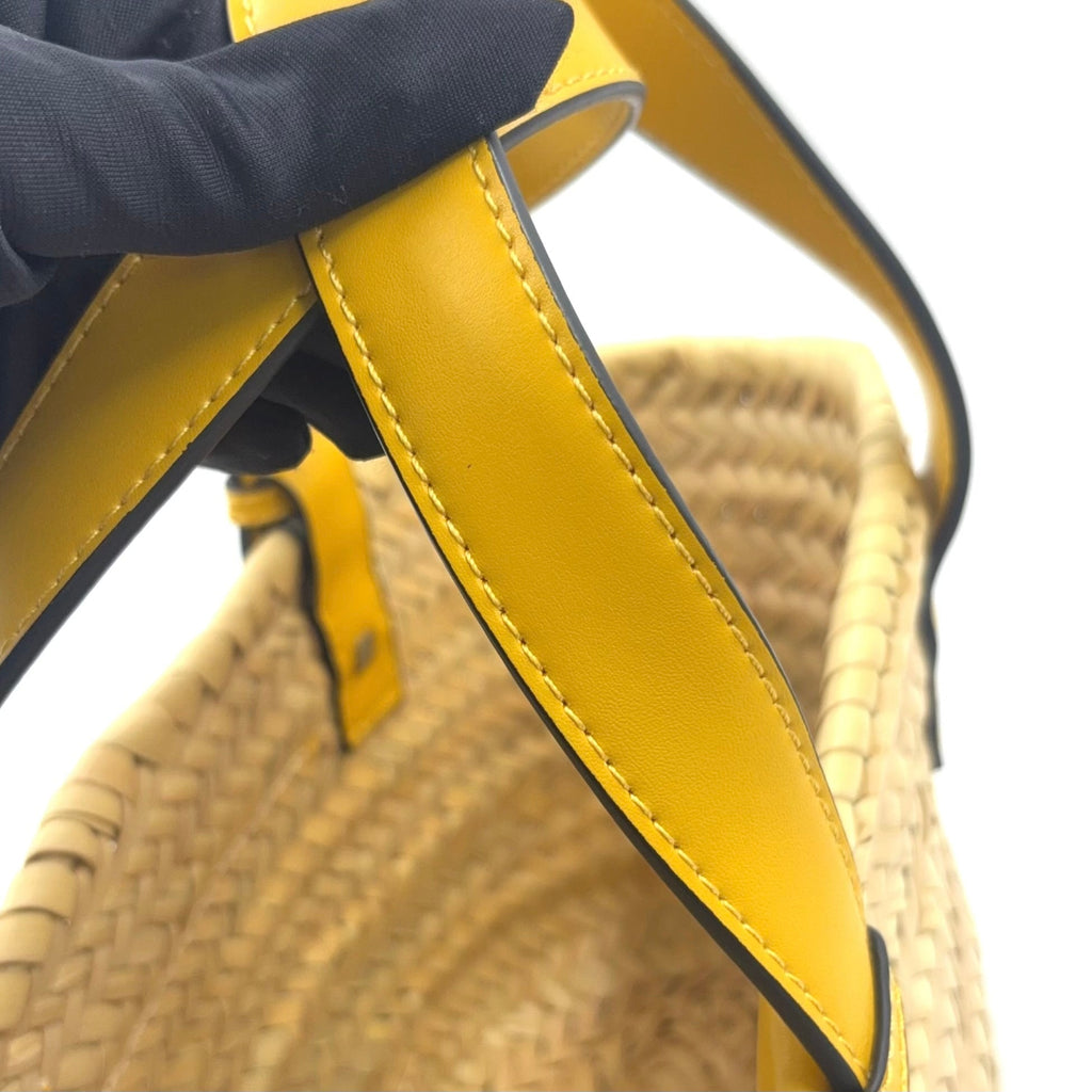 Pre-Owned basket bag Small Handbag yellow beige Raffia Calfskin Silver LOEWE