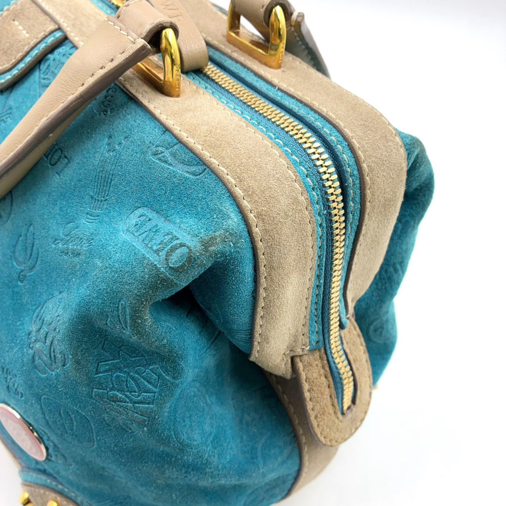 Pre-Owned 160th anniversary logo badge Suede Handbag blue Leather Suede Gold LOEWE