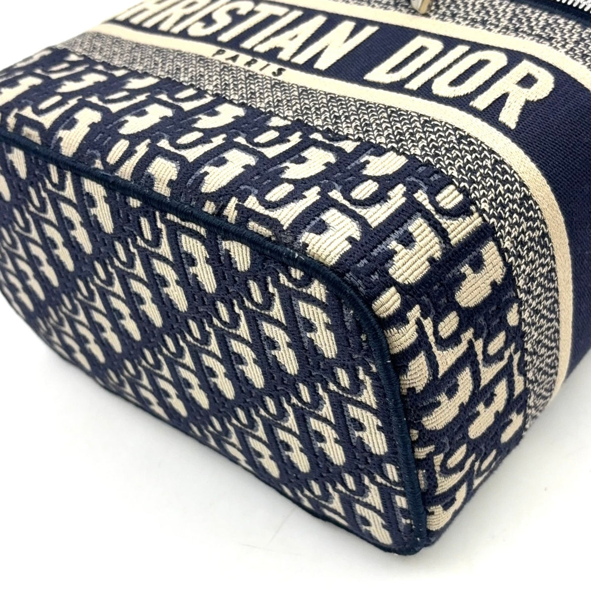 Pre-Owned DiorTravel Vanity Handbag off white Navy Cotton Silver Christian Dior