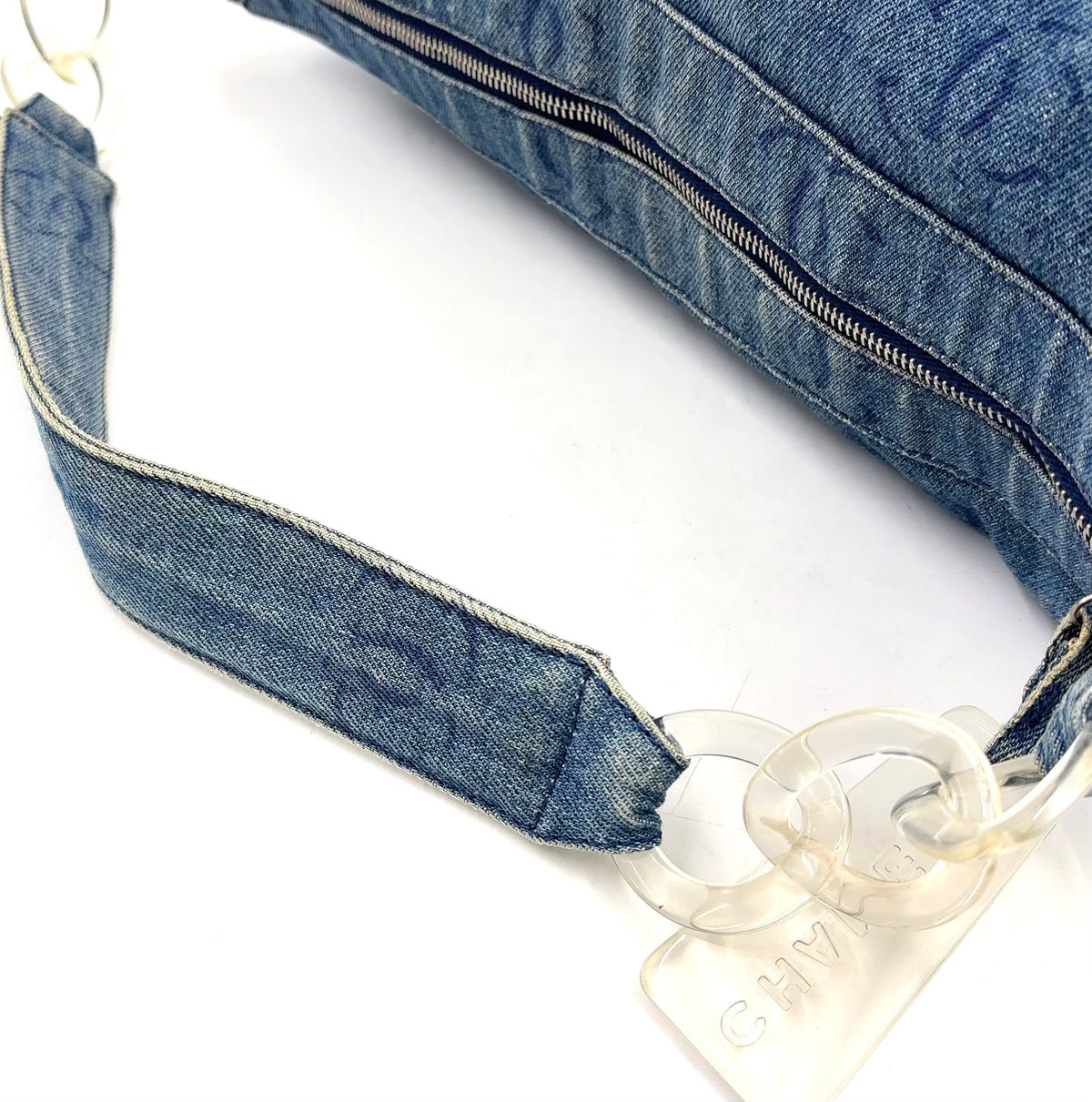 Pre-Owned coco mark Serial number starting with 7 one shoulder bag blue Denim Plastic Silver CHANEL