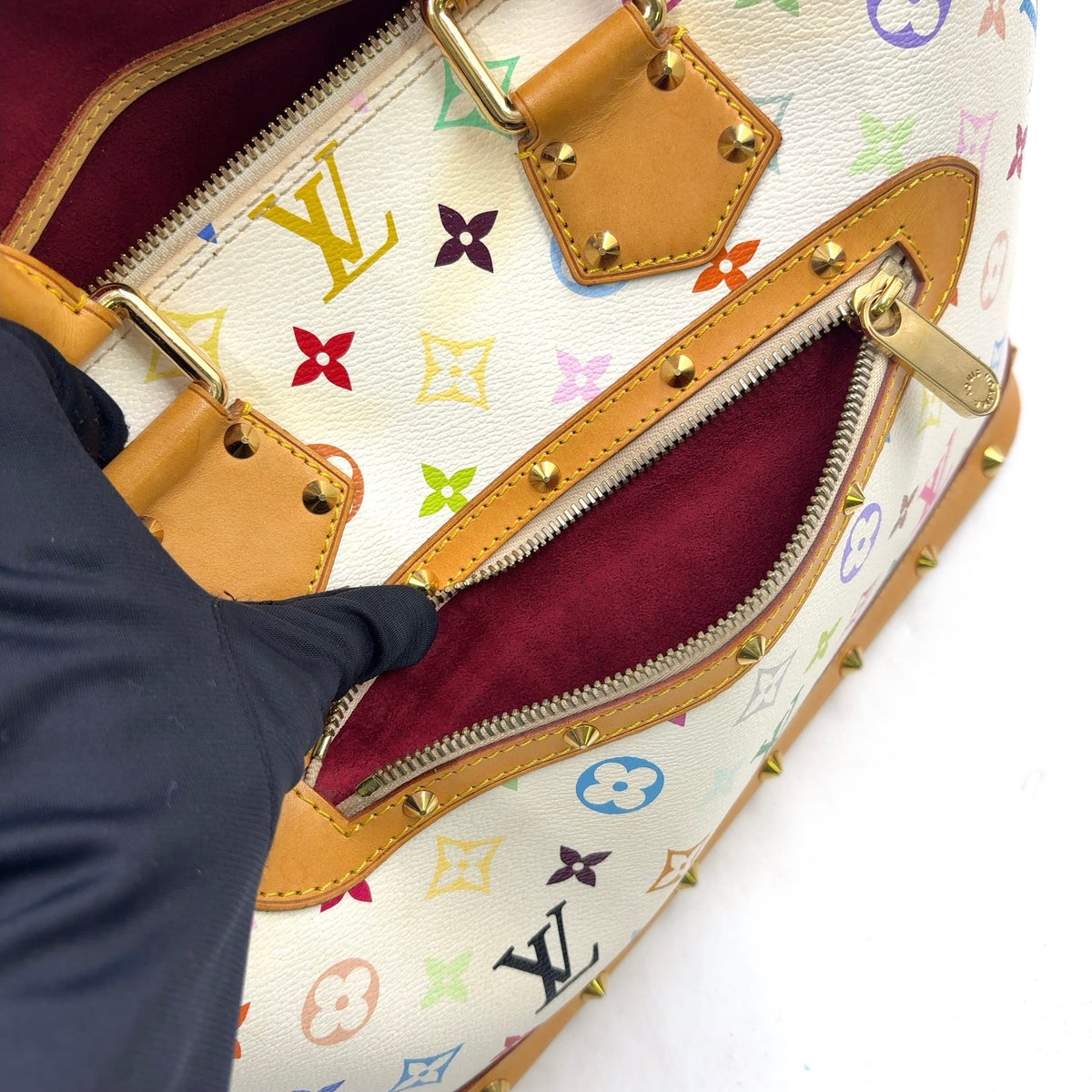Pre-Owned Alma monogram multicolor Bron Handbag white Leather PVC Gold M92647 LOUIS VUITTON