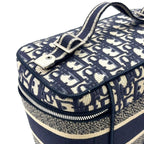 Pre-Owned DiorTravel Vanity Handbag off white Navy Cotton Silver Christian Dior