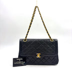 Pre-Owned Paris exclusive matelasse double flap 6-digit serial number Shoulder bag black lambskin Gold CHANEL