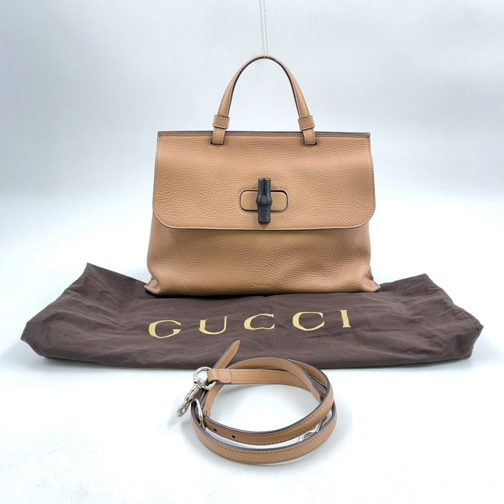 Pre-Owned Bamboo Daily Shoulder bag Handbag beige Leather Silver 370830 GUCCI