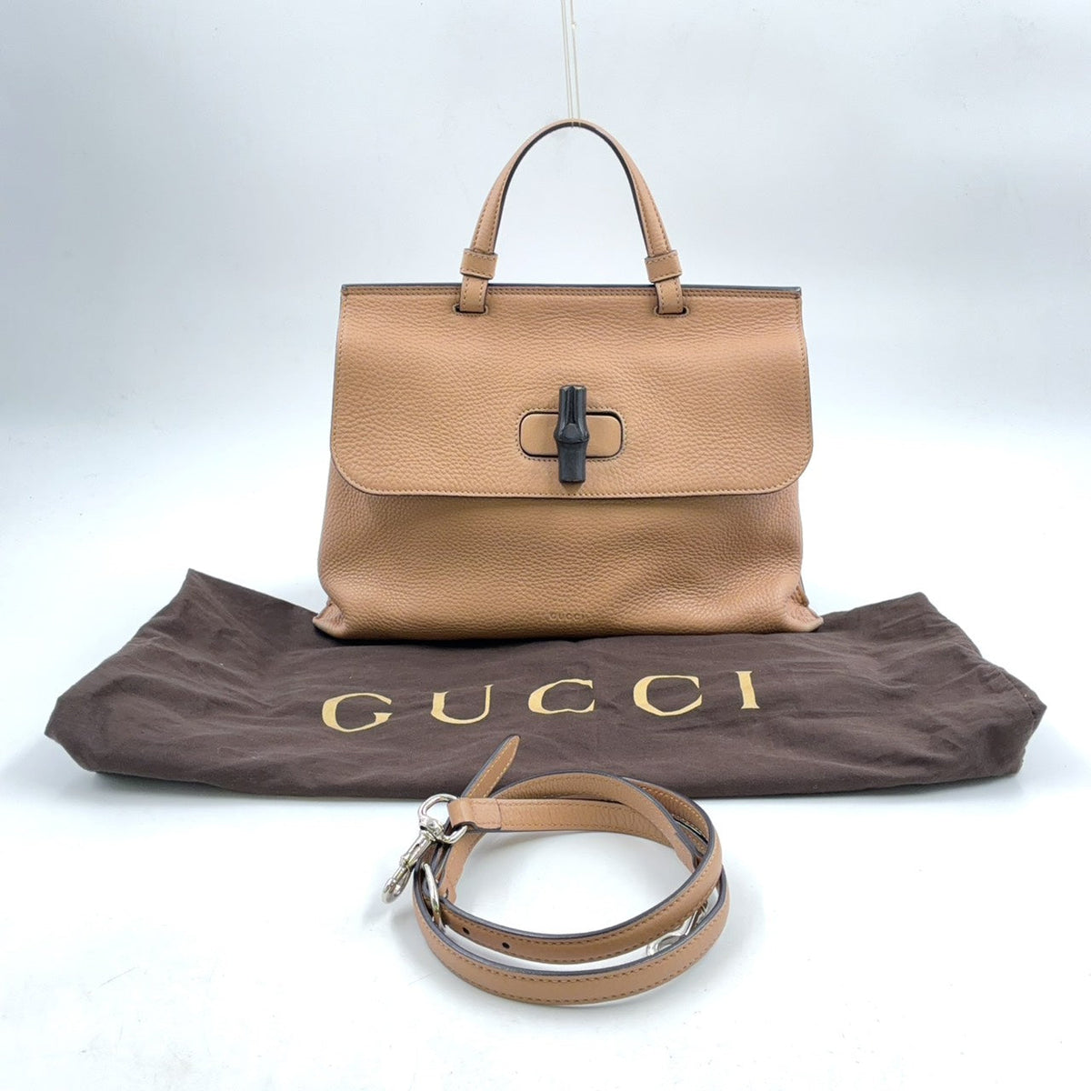Pre-Owned Bamboo Daily Shoulder bag Handbag beige Leather Silver 370830 GUCCI