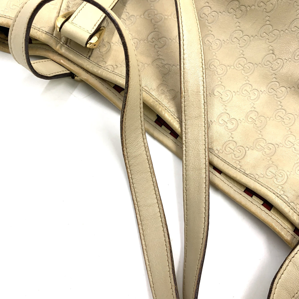 Pre-Owned Abby Handbag ivory Leather Gold 130736 GUCCI