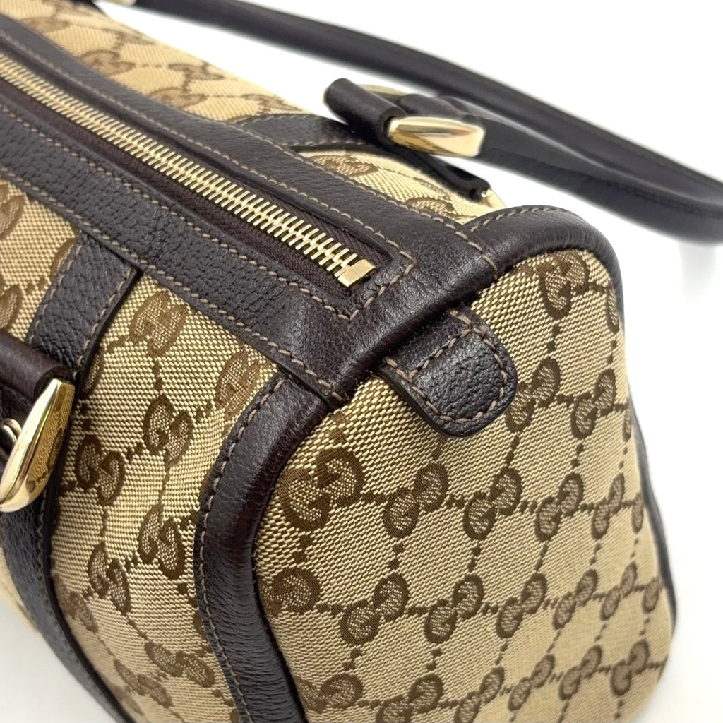 Pre-Owned Abby Handbag Dark brown beige Leather Canvas Gold 130942 GUCCI