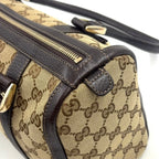 Pre-Owned Abby Handbag Dark brown beige Leather Canvas Gold 130942 GUCCI