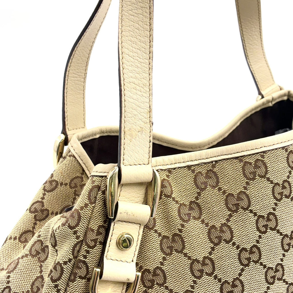 Pre-Owned Abby tote bag Shoulder bag beige Leather Canvas Silver 130736 GUCCI