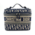 Pre-Owned DiorTravel Vanity Handbag off white Navy Cotton Silver Christian Dior