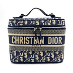 Pre-Owned DiorTravel Vanity Handbag off white Navy Cotton Silver Christian Dior