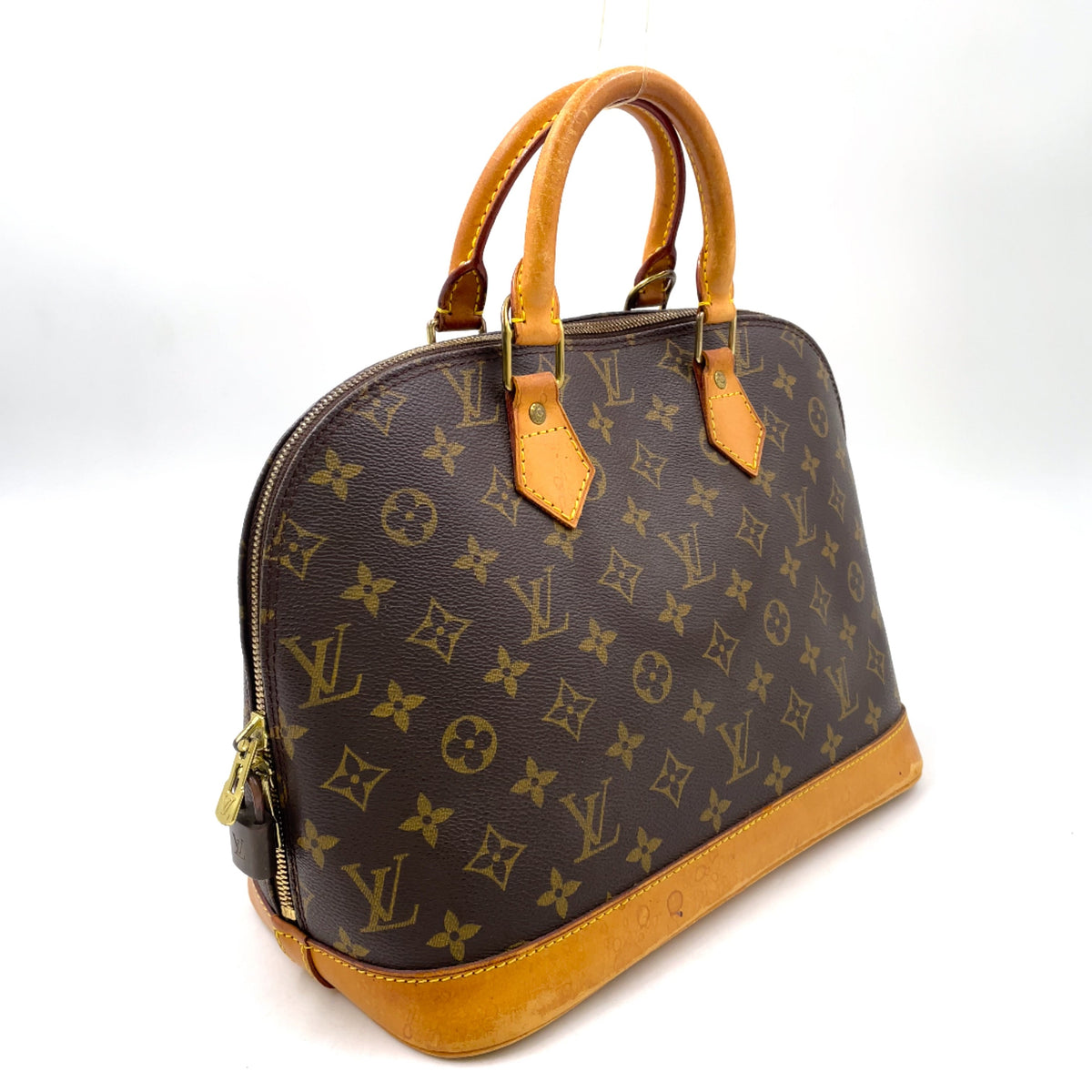 Pre-Owned Alma PM monogram Handbag Brown light brown Leather PVC Gold M51130 LOUIS VUITTON
