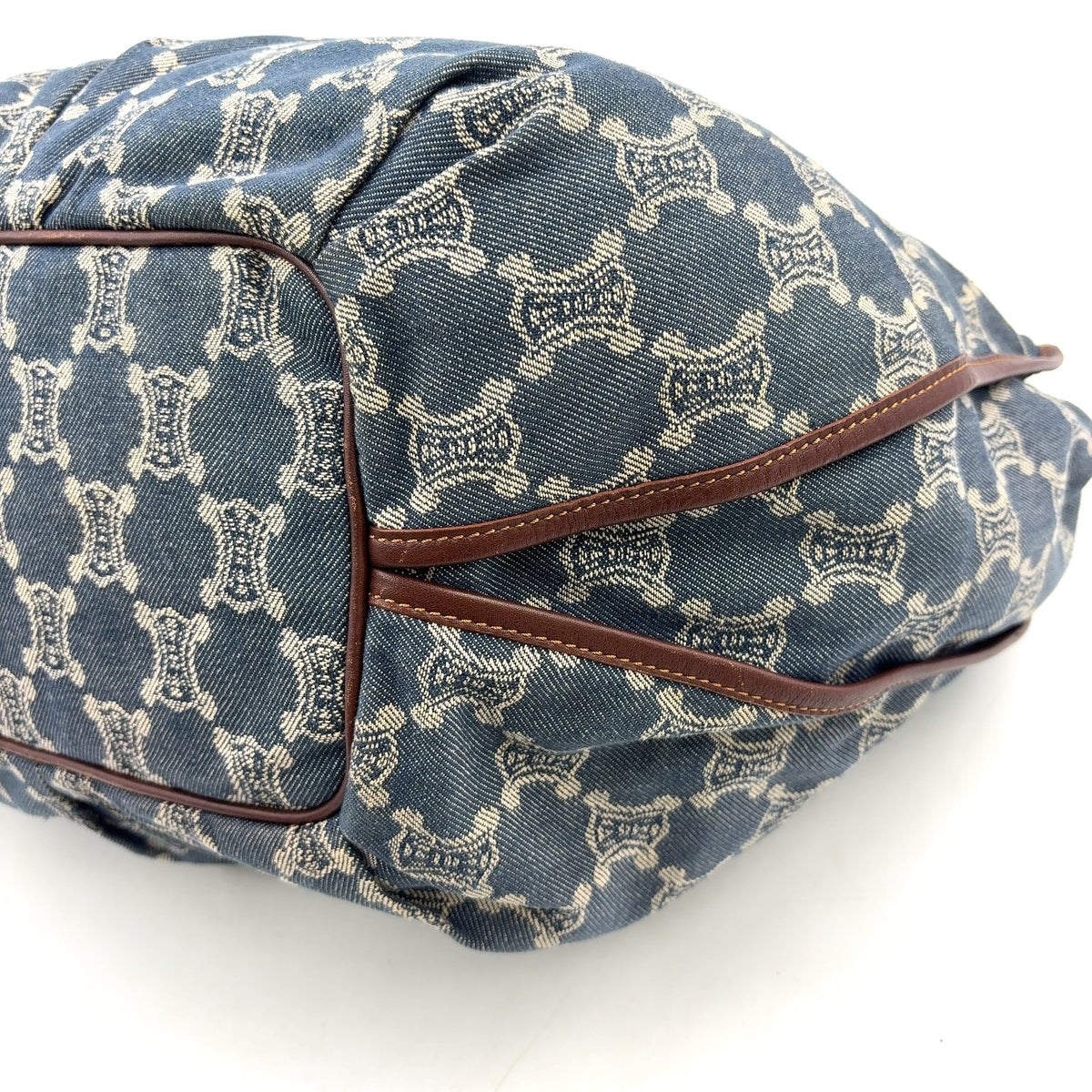 Pre-Owned bitter sweet Handbag Brown blue Leather Denim Gold CELINE