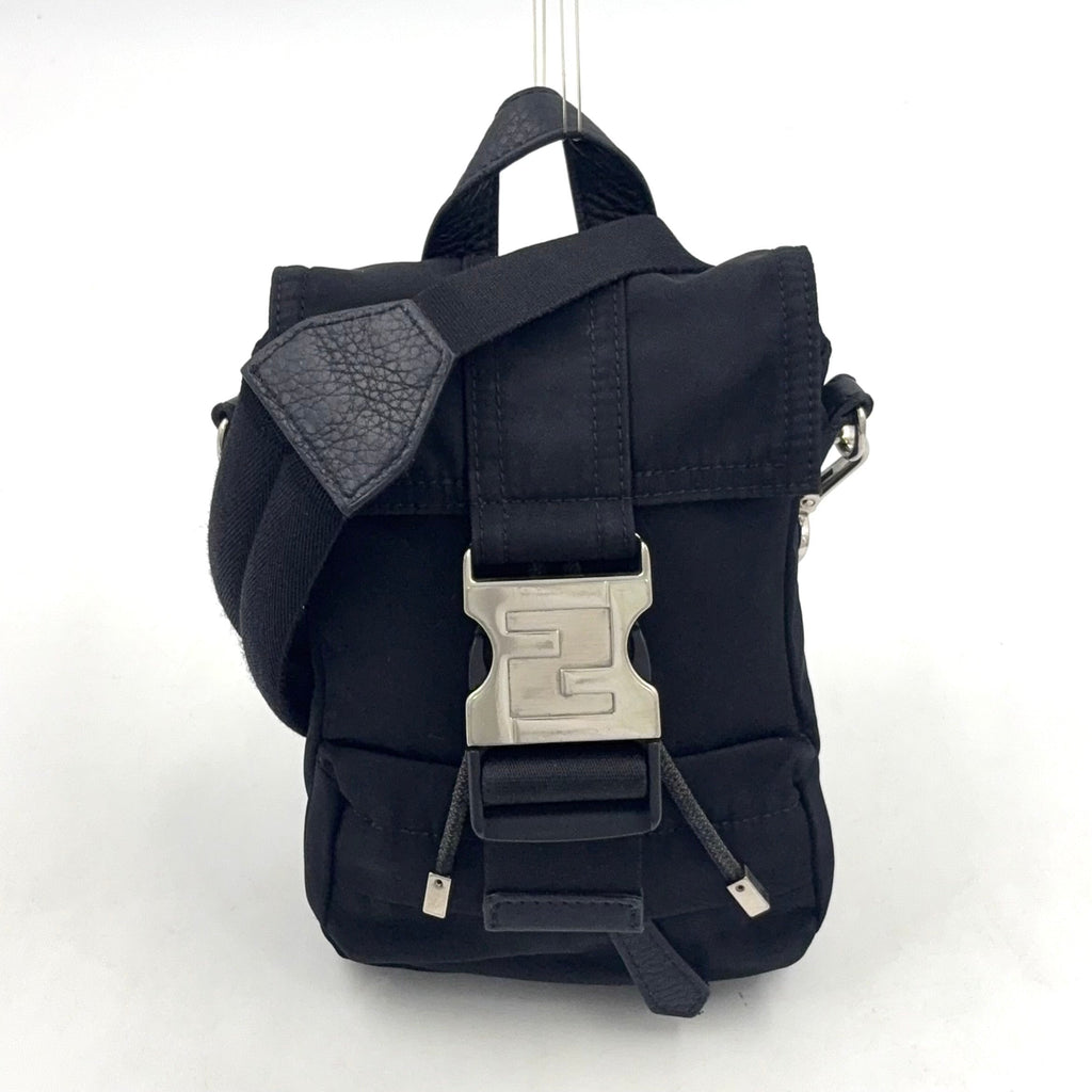 Pre-Owned fendiness mini Shoulder bag black Leather Nylon Silver 7VZ068 FENDI
