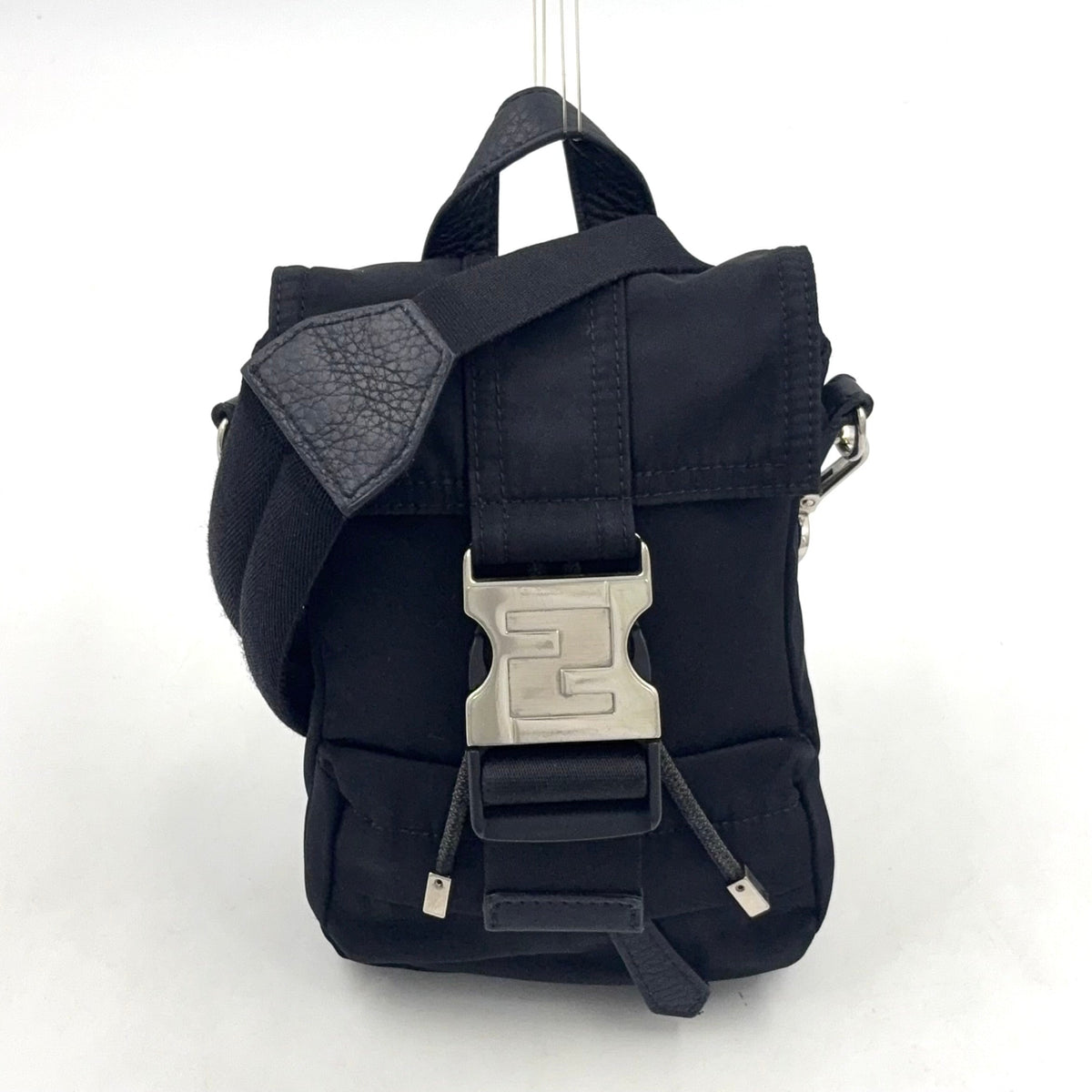 Pre-Owned fendiness mini Shoulder bag black Leather Nylon Silver 7VZ068 FENDI