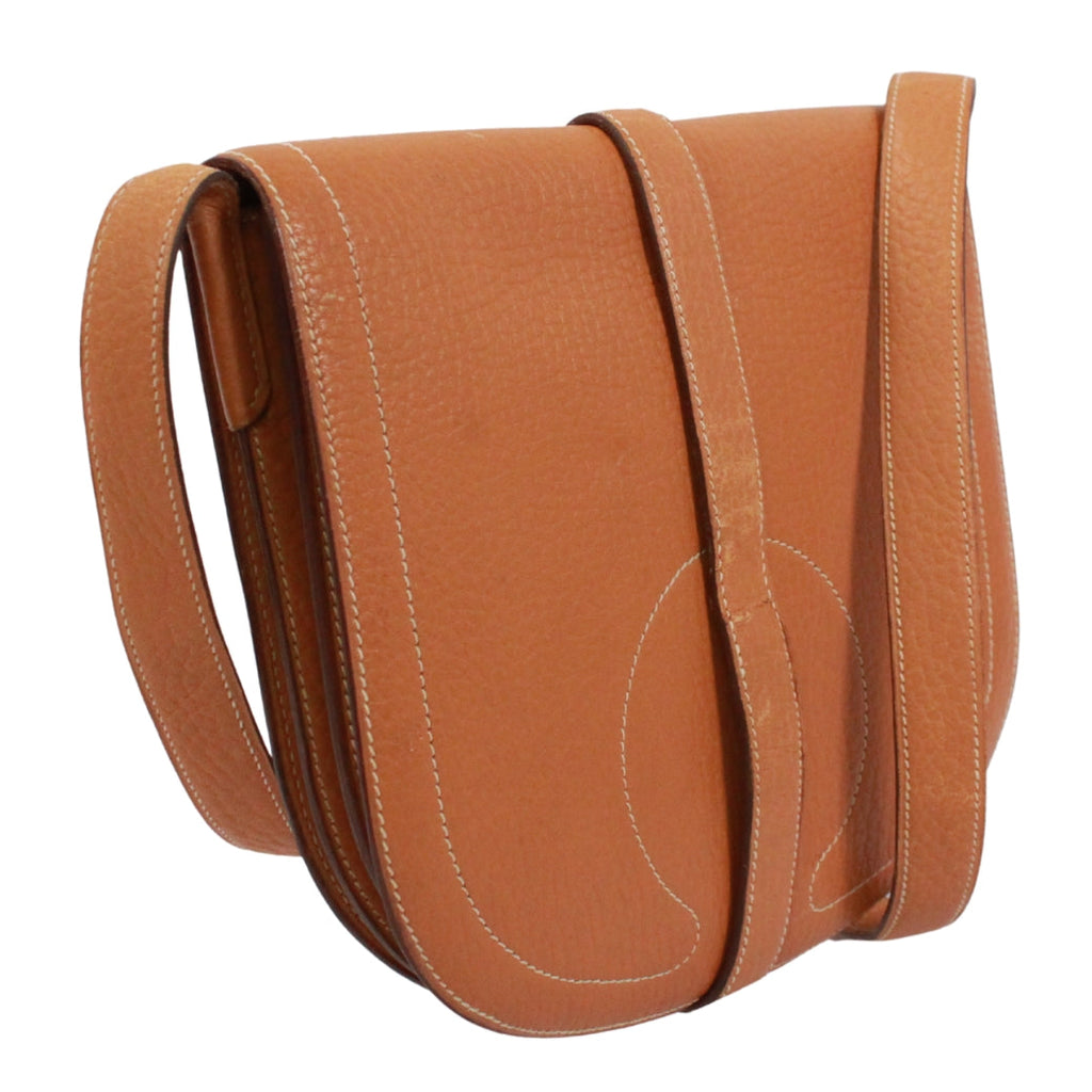 Pre-Owned Gallopard Shoulder bag Brown fjord leather Gold HERMES