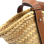 Pre-Owned basket bag Small Handbag Brown light beige Leather Raffia Silver LOEWE