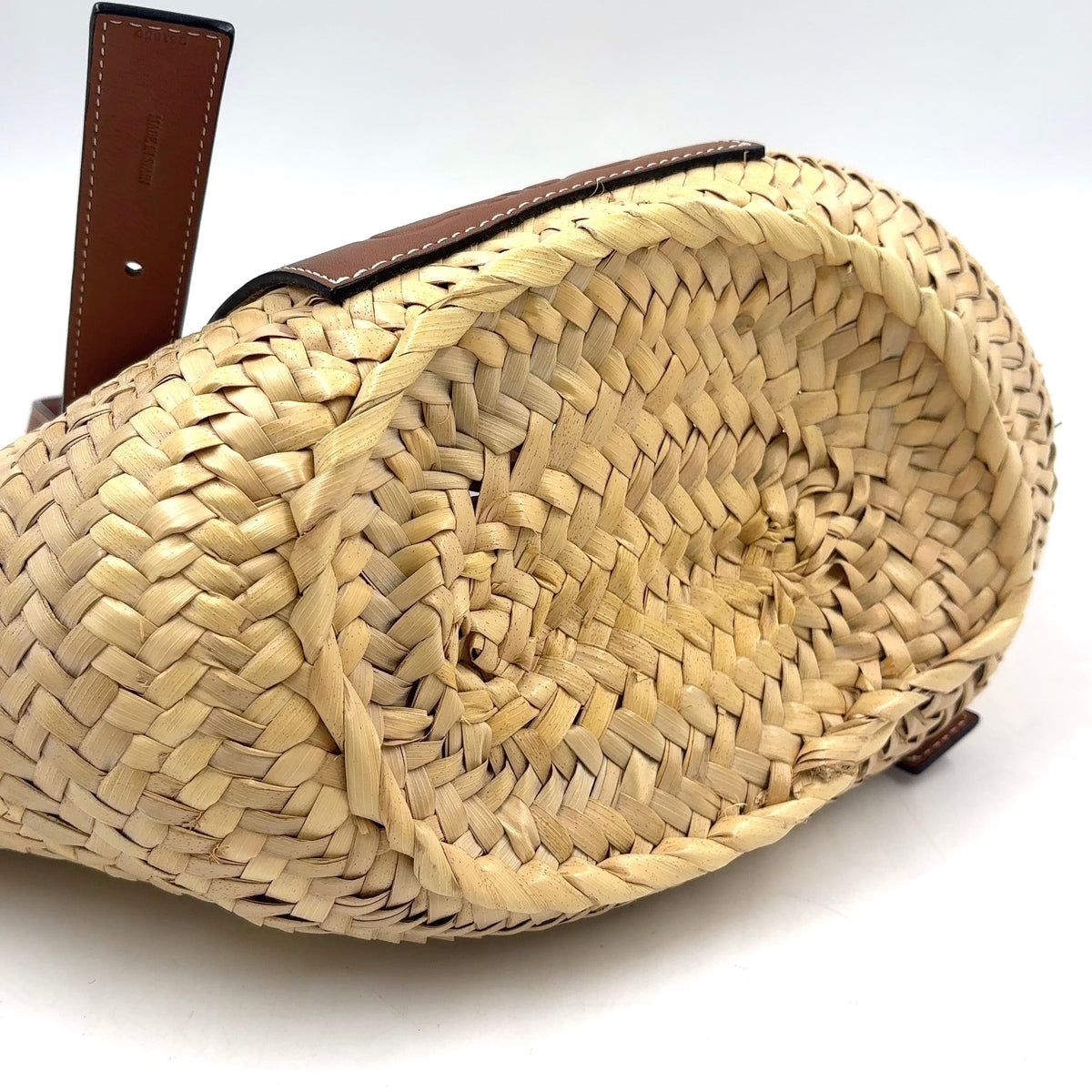 Pre-Owned anagram Bucket Handbag tote bag Brown beige Leather Raffia Silver LOEWE