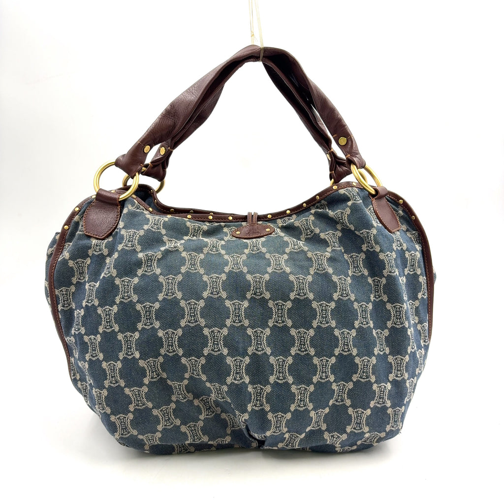 Pre-Owned bitter sweet Handbag Brown blue Leather Denim Gold CELINE