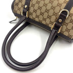Pre-Owned Abby Handbag Dark brown beige Leather Canvas Gold 130942 GUCCI