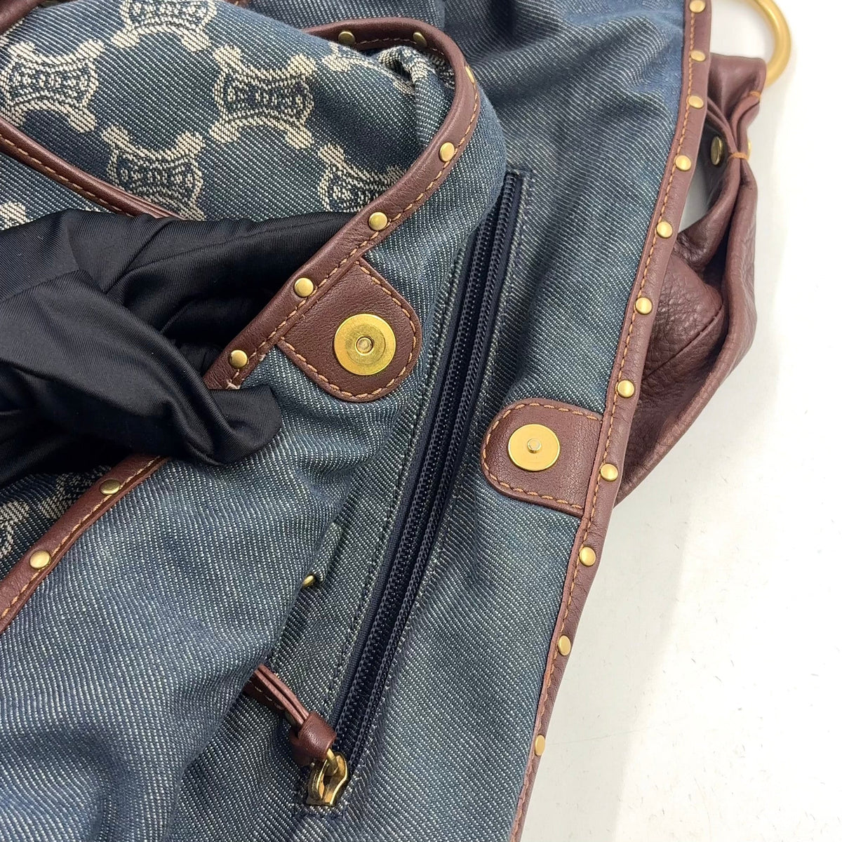 Pre-Owned bitter sweet Handbag Brown blue Leather Denim Gold CELINE