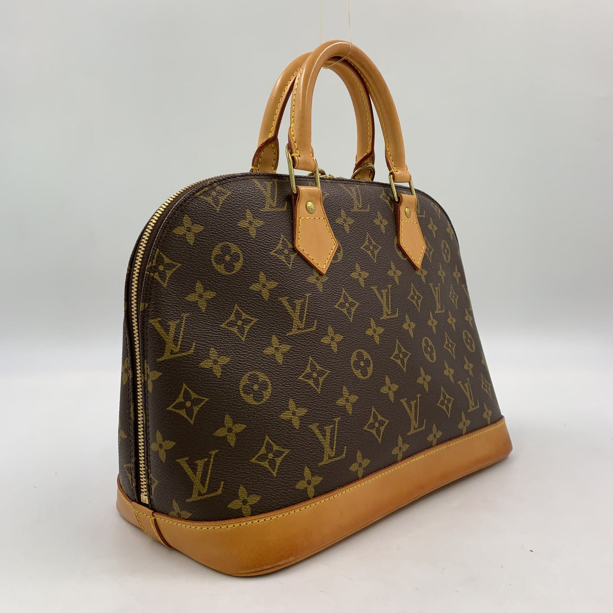 Pre-Owned Alma PM monogram Handbag Brown light brown Leather PVC Gold M51130 LOUIS VUITTON