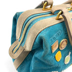Pre-Owned 160th anniversary logo badge Suede Handbag blue Leather Suede Gold LOEWE